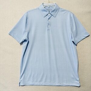 Kenneth Cole Golf Polo Shirt Mens‎ Medium Blue Geometric 4-Way Stretch Top